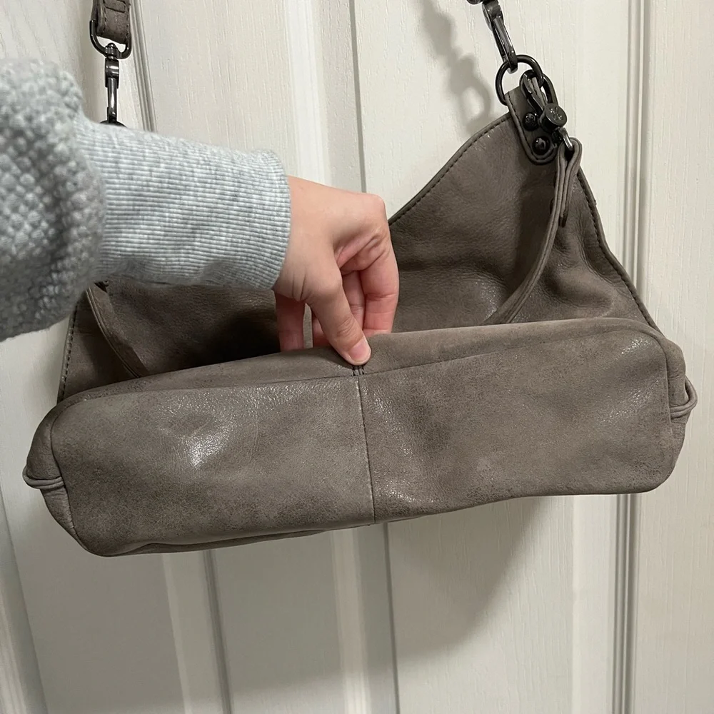 HOBO Pier Leather Gray Titanium Shoulder Bag - Picture 6 of 13
